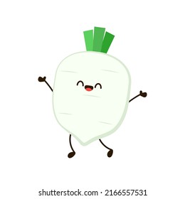 Radish en el fondo blanco. Diseño de carácter radical.