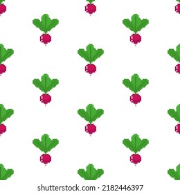 Radish pixel art pattern seamless. vegetable garden plant 8 bit background. pixelated texture