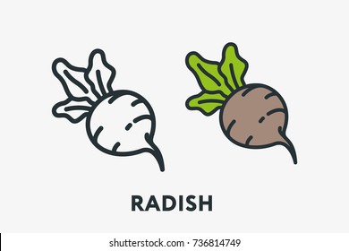 Radish Plant Vegetable Farm Minimal Flat Line Outline Colorful and Stroke Icon Pictogram