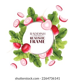 Radish realistic frame with fresh natural food symbols vector illustration