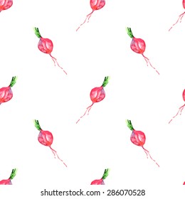 Radish seamless pattern, vector watercolor hand painted illustration  