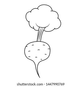 Radish silhouette, children's coloring book. Fruits and vegetables.