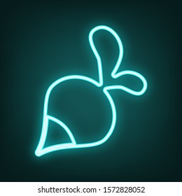 Radish simple sign. Cyan neon icon in the dark. Bluring. Luminescence. Illustration.