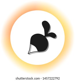 Radish simple sign. Dark icon with shadow on the glowing circle button. Illustration.