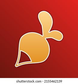 Señal de Radish simple. Icono de gradiente dorado con contornos sobre fondo recto. Ilustración.