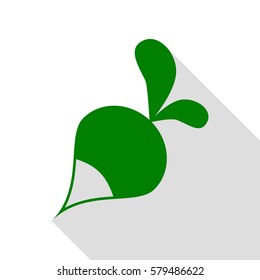 Radish simple sign. Green icon with flat style shadow path.