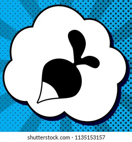 Radish simple sign. Vector. Black icon in bubble on blue pop-art background with rays.