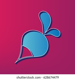 Radish simple sign. Vector. Blue 3d printed icon on magenta background.
