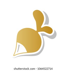 Radish simple sign. Vector. Golden gradient icon with white contour and rotated gray shadow at white background.