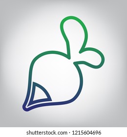 Radish simple sign. Vector. Green to blue gradient contour icon at grayish background with light in center.