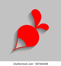 Radish simple sign. Vector. Red icon with soft shadow on gray background.