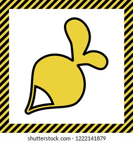 Radish simple sign. Vector. Warm yellow icon with black contour in frame named as under construction at white background. Isolated.