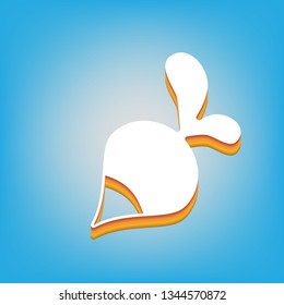 Radish simple sign. Vector. White icon with 3d warm-colored gradient body at sky blue background.