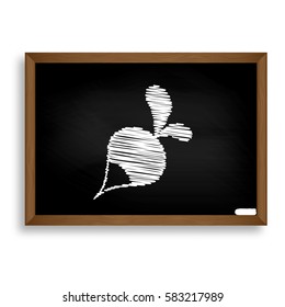 Radish simple sign. White chalk icon on black school board with 