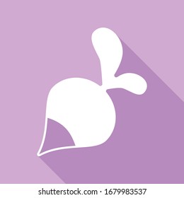 Radish simple sign. White Icon with long shadow at purple background. Illustration.