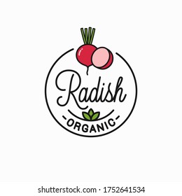 Radish slice logo. Round linear logo of radish on white background