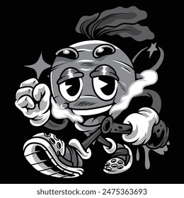 Radish Smoke Retro Cartoon in Black and White Illustration