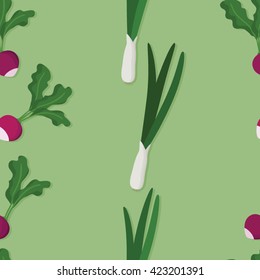 Radish and spring onions - vector background