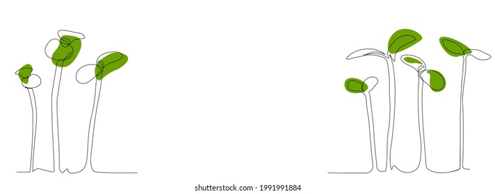 Ilustración del vector del brote de zanahoria. brotó rábano rojo. El arte de micro-aldea es una línea continua. de plantas jóvenes. Banner abstracto horizontal. Etiqueta para la agricultura. Eco.