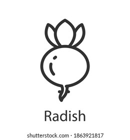 Radish, verdura de verano, icono lineal. Trazo editable