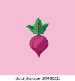 Ilustración de diseño plano de Radish Vector, icono vectorial plano con estilo de caricatura de rábano rosa aislado en fondo blanco. Ilustración de rábano vegetal de raíz fresca