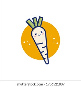 Radish Vector Icon Illustration. Cute Vegetable. Flat Cartoon Style Suitable for Web Landing Page, Banner, Sticker, Background