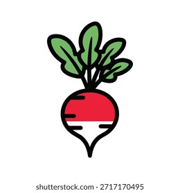 Ilustración vectorial de rábano, colores vibrantes y diseño de iconos. Productos frescos, comida orgánica y símbolo de la dieta vegetariana aislados en el fondo blanco