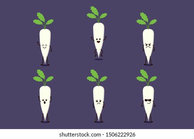 Radish Vegetable Cute Character Isolated Vector