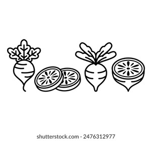 radish vegetable icons symbol vector design black white color simple illustration collection sets