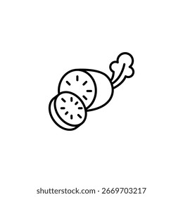 Radish Vegetable With Sliced Round Sections And Green Sprouts Line Icon