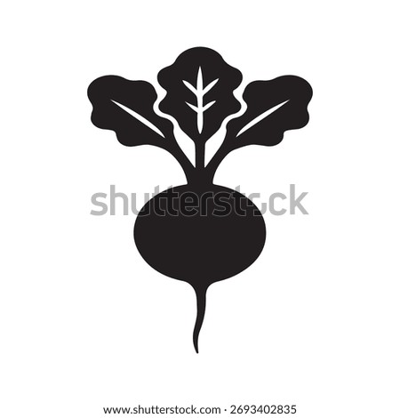 Radish Vegetable Vector Icon – Minimal Black Silhouette of Fresh Root Crop, Organic Farming and Healthy Food Illustration, Flat Design