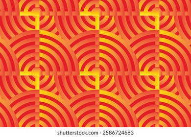raditional Japanese Seigaiha-Inspired Geometric Pattern in Red and Gold