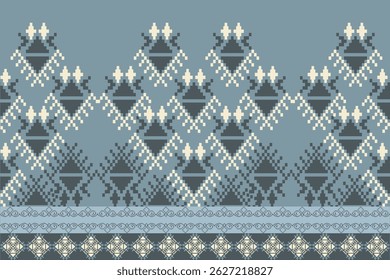 raditional Ukrainian cross-stitch Detailed vector Illustration for textile printing design, on pixels pastel colors tones