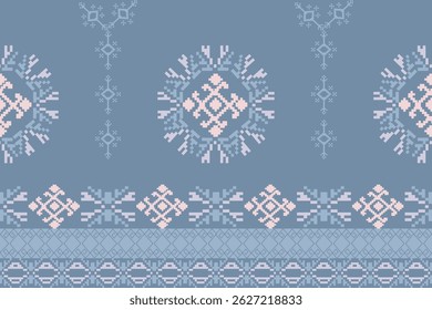raditional Ukrainian cross-stitch Detailed vector Illustration for textile printing design, on pixels pastel colors tones