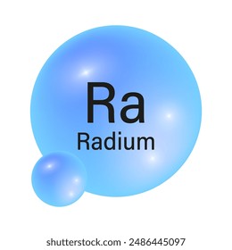 Radium element icon. Blue spherical symbol. Vector chemical illustration. Ra atomic structure.