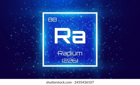 Radium. Periodic Table Element with Symbol Ra. Chemical Element Card with Number and Atomic Weight. Design for Education, Lab, Science Class. Vector Illustration.