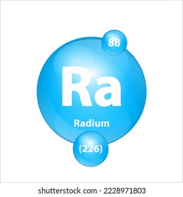 Radium (Ra) icon structure chemical element round shape circle light blue. Chemical element of periodic table Sign with atomic number. Study in science for education. 3D Illustration vector. 