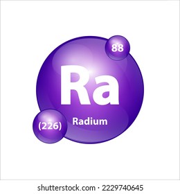 Radium (Ra) icon structure  chemical element round shape circle purple. 3D Illustration vector. Chemical element of periodic table Sign with atomic number. Study in science for education. 