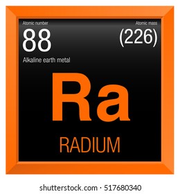 Radium symbol. Element number 88 of the Periodic Table of the Elements - Chemistry - Orange frame with black background