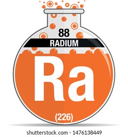 Radium symbol on chemical round flask. Element number 88 of the Periodic Table of the Elements - Chemistry. Vector image