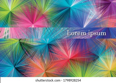 The radius lines that draw into the centric which create the shape look like a dandelion or firework in multicolor harmony.