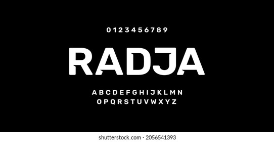 Radja an minimal urban font creative modern alphabet. Typography with uppercase and number. minimalist style fonts set. vector illustration eps 10