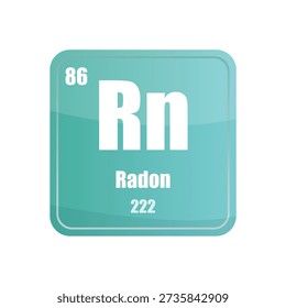 Radon chemical element. Atomic number eighty six. Blue green Vector tile. Periodic table square