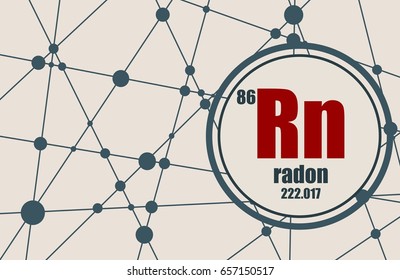 Radon chemical element. Sign with atomic number and atomic weight. Chemical element of periodic table. Molecule And Communication Background. Connected lines with dots.