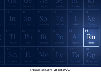 Radon highlighted element in periodic table with glowing effect