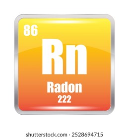 Ícone de radônio. Rn elemento químico. Número atômico 86. Massa 222. Vetor quadrado amarelo.