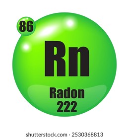 Ícone de radônio. Rn elemento químico. Número atômico 86. Massa 222. Imagem de esfera verde. Símbolo de vetor.