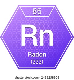 Radon (Rn) (086) Noble Gas - Fundamental Chemical Element, Periodic Table in Chemistry Symbol, Name, Atomic Mass, Number, Chemistry Hexagon Logo Icon Design, White Background