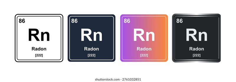 Radon Rn 86 Periodic Table Element Tile. Vector Illustration, Minimalist Design, Isolated on Background, UI Icon Style, Modern Chemistry Graphics.