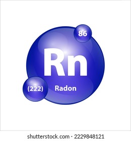 Radon (Rn) icon structure  chemical element round shape circle blue dark. 3D Illustration vector. Chemical element of periodic table Sign with atomic number. Study in science for education. 